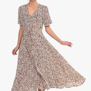 Wantdo Button up Floral V-Neck Maxi Dress